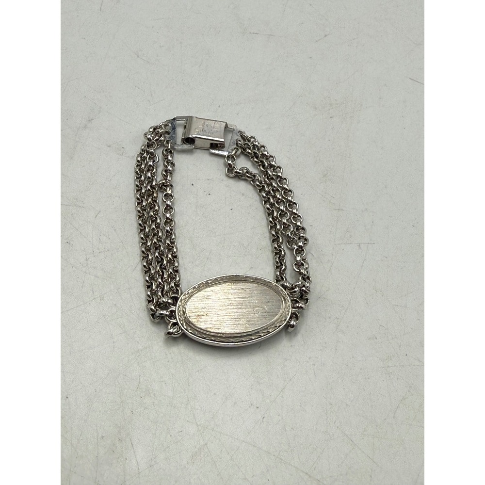 Vintage Speidel USA Silver Tone Triple Strand Rolo Chain Oval ID Bracelet 7.25in